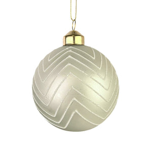 Matte Pearl Ball Ornament with Glitter Stripes - Set of 6 - ironyhome