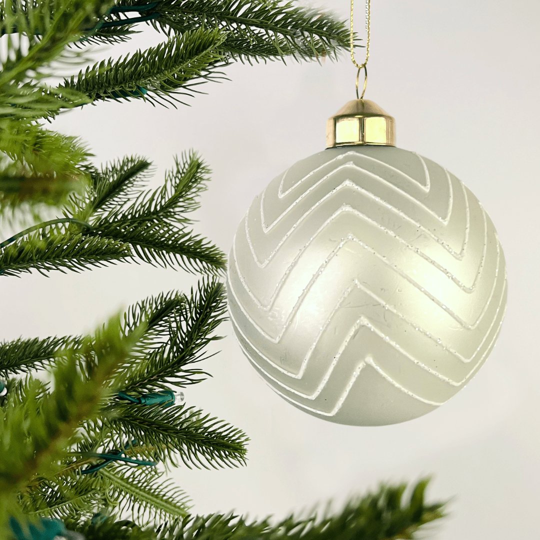 Matte Pearl Ball Ornament with Glitter Stripes