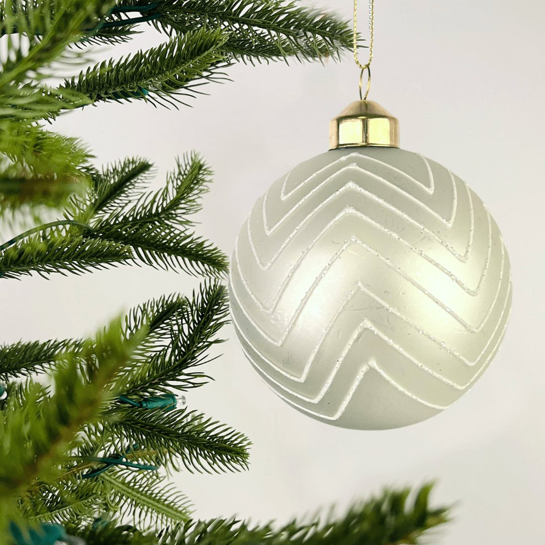 Matte Pearl Ball Ornament with Glitter Stripes - Set of 6 - ironyhome