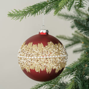 Matte Red Ball Ornament with Studded Diameter - Sets of 6