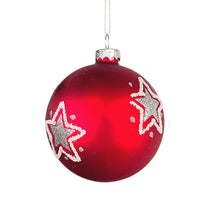 Matte Red Glass Ball Ornament with Stars - Set of 6 - ironyhome
