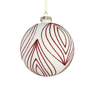 Matte White Ball Ornament with Red Stripes