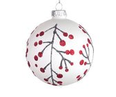 Matte White Ball Ornament with Red Winterberries - Set of 4 - ironyhome