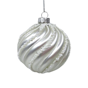 Matte White Ball Ornament with White Beads - Set of 6 - ironyhome