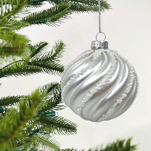 Matte White Ball Ornament with White Beads - Set of 6 - ironyhome