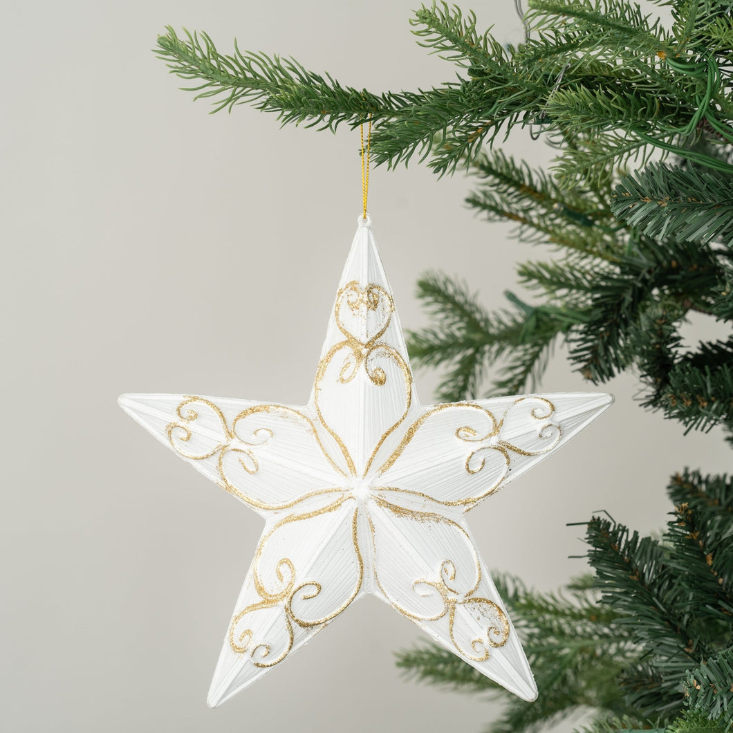 Matter White Star Ornament Engraved with Gold Glitter - Set of 6 - ironyhome