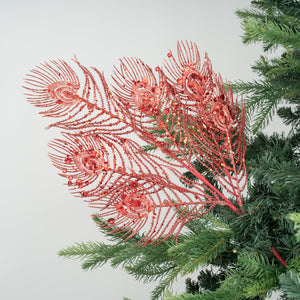 Merry Red Peacock Feather Tree Pick with Glitter - Set of 6 - ironyhome