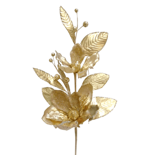 Merry White Platinum Magnolia Stem Christmas Tree Pick - ironyhome