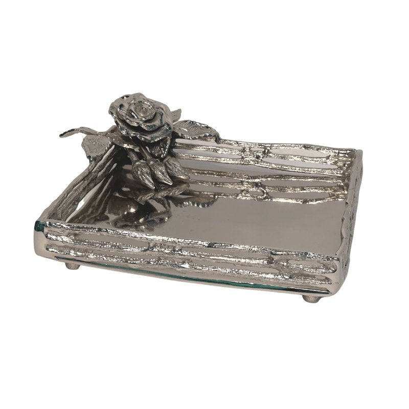 Metal napkin holder with antique rose detailing