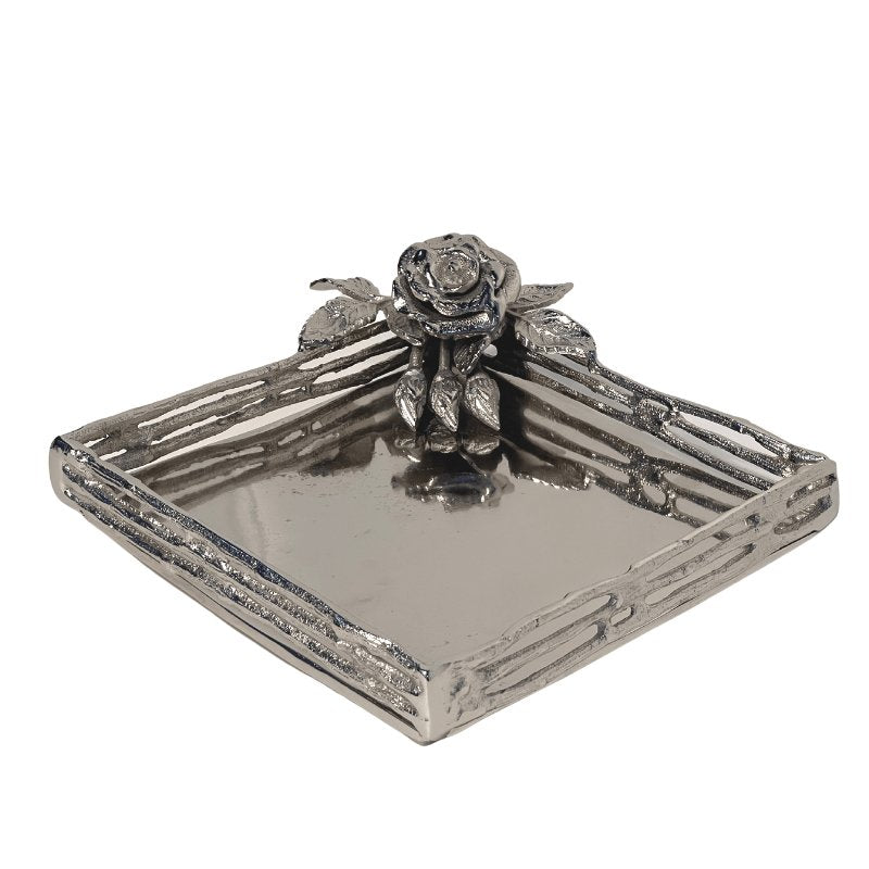 Metal napkin holder with antique rose detailing