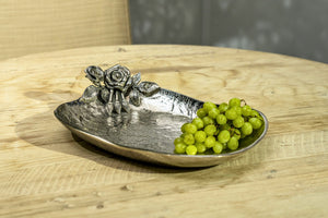 Metal Oval Platter With Antique Rose Detailing