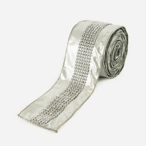 Metallic Silver Diamond Beaded Ribbon