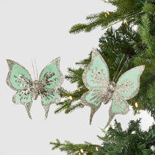 Mint Green Butterfly Clip-on Ornament with Gold Glitter - Set of 6 - ironyhome
