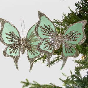 Mint Green Butterfly Clip-on Ornament with Gold Glitter - Set of 6 - ironyhome