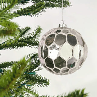 Mirror Ball Ornament with White Sparkling Glitter - Set of 4 - ironyhome