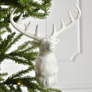 Noel White Glitter Deer Head Ornament - Set of 4 - ironyhome