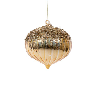 Onion Glass Ornament - Shiny Gold with Gold Glitter and Sequins - ironyhome