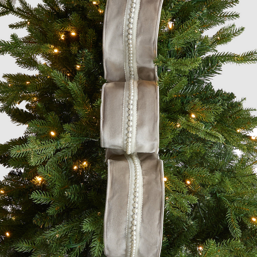 Pearl Center & Silver Velvet Christmas Ribbon - ironyhome