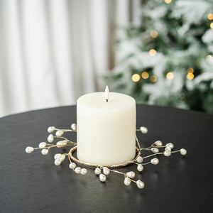 Pearl Drop Candle Wreath in White - ironyhome