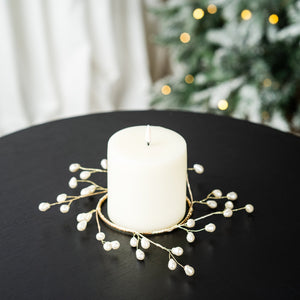 Pearl Drop Candle Wreath in White