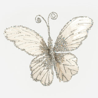 Pearl White Butterfly Clip-On Ornament - Set of 4 - ironyhome