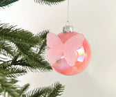 Pink Ball Ornament with Butterfly - Set of 6 - ironyhome