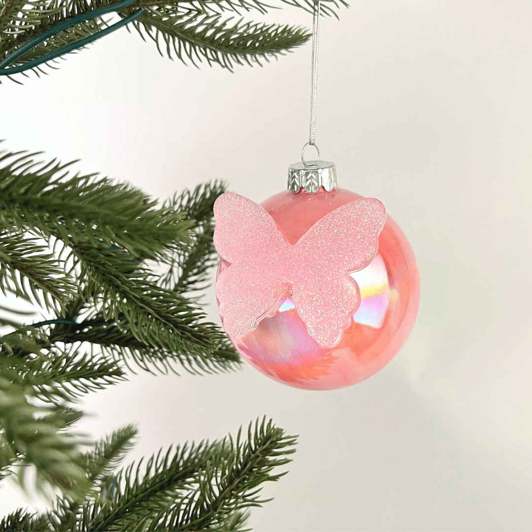 Pink Ball Ornament with Butterfly