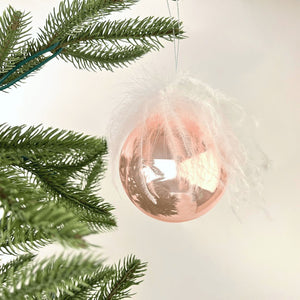 Pink Ball Ornament With Feathers - Set of 4 - ironyhome