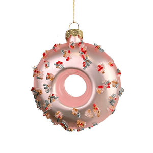 Pink Donut Ornament with Crystal Sprinkles - Set of 6