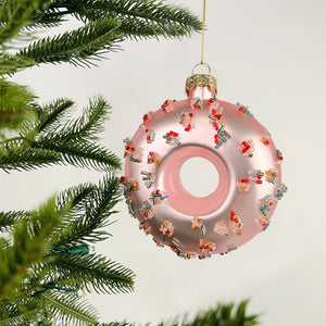 Pink Donut Ornament with Crystal Sprinkles - Set of 6