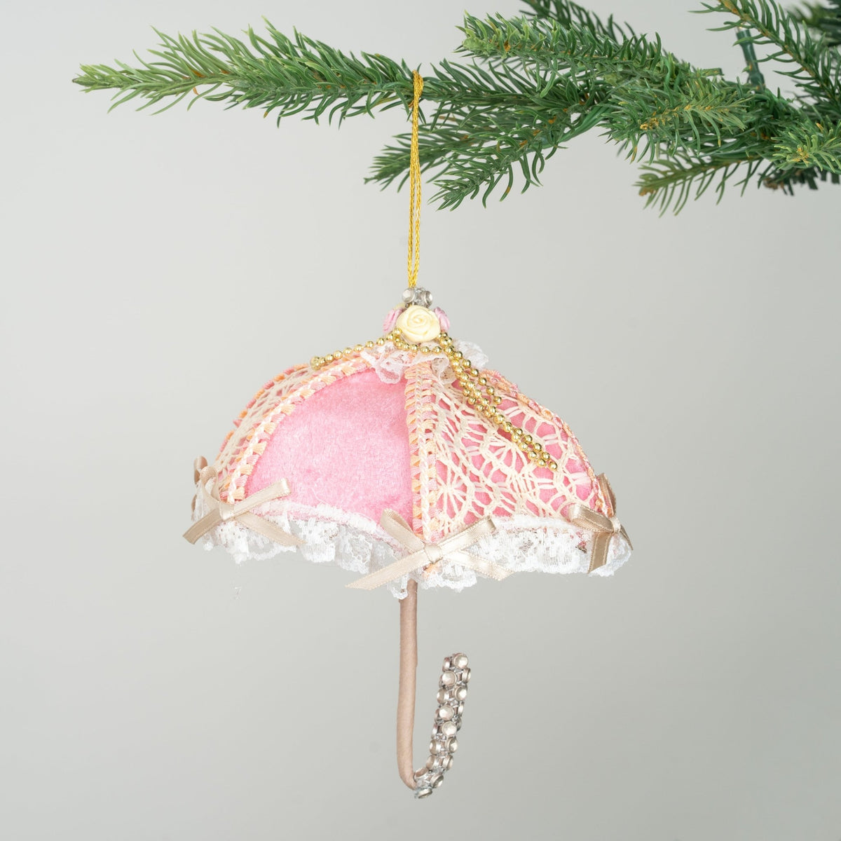 Pink & Mint Velvet Umbrella Ornament