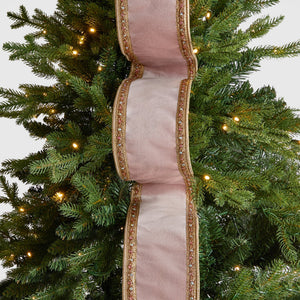 Pink Velvet & Gold Pearl Christmas Ribbon