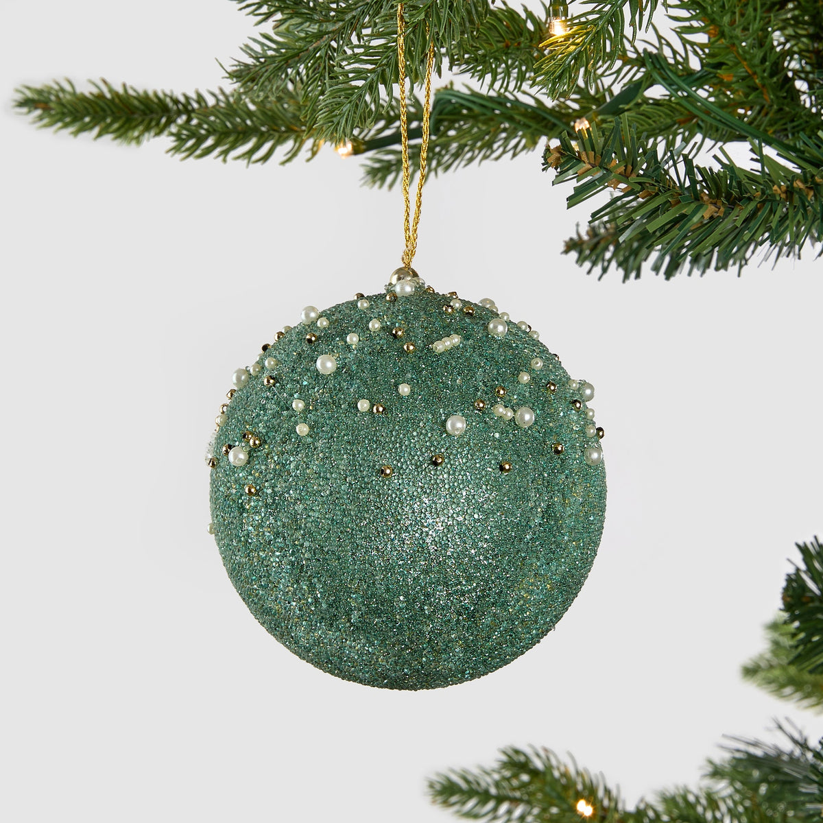 Platinum Glitter Gilded Ball Ornament in Aqua