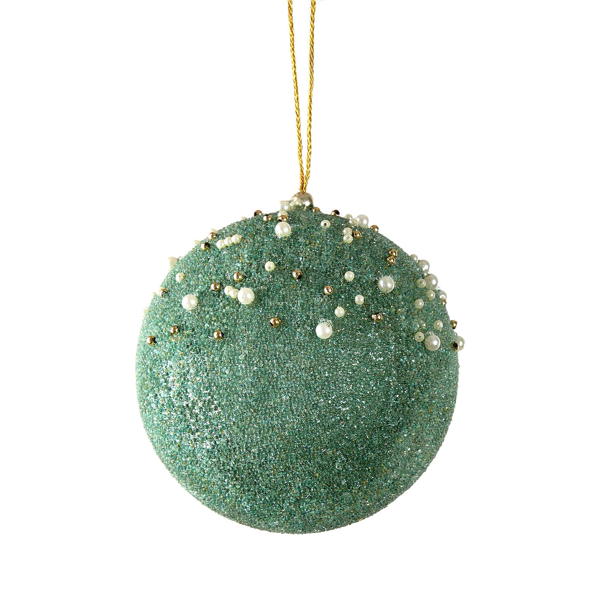 Platinum Glitter Gilded Ball Ornament in Aqua