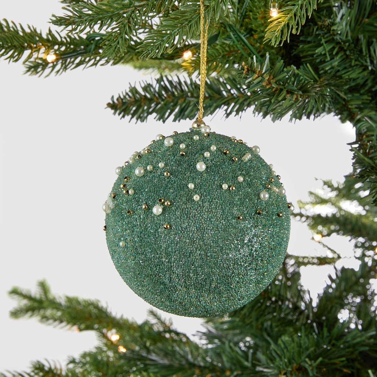 Platinum Glitter Gilded Ball Ornament in Aqua