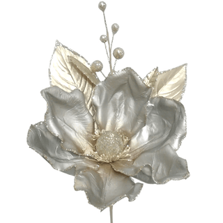 Platinum Magnolia Stem Christmas Tree Pick - ironyhome