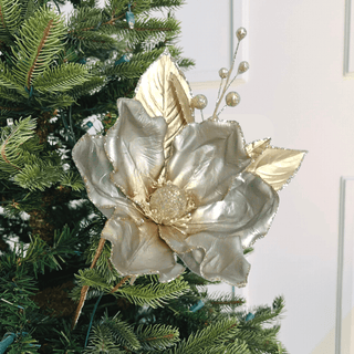 Platinum Magnolia Stem Christmas Tree Pick - ironyhome