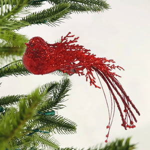 Pristine Red Glitter Bird Ornament Clip-On - Set of 4 - ironyhome