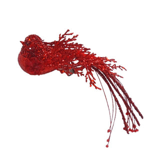 Pristine Red Glitter Bird Ornament Clip-On - Set of 4 - ironyhome
