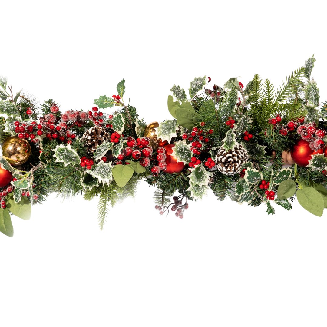 Red Ball and Red Berry Bannister Garland