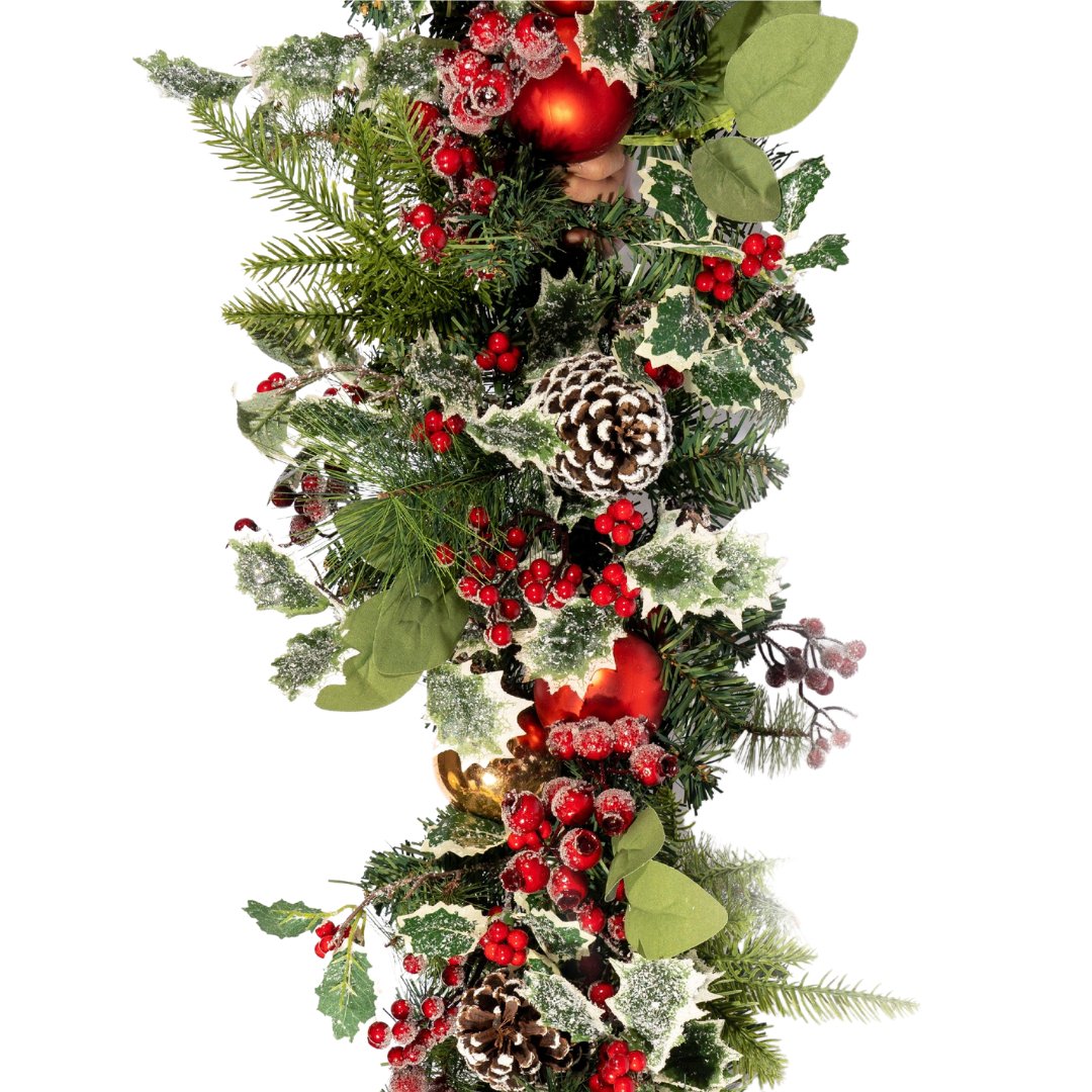 Red Ball and Red Berry Bannister Garland