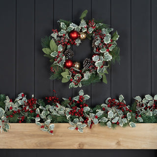 Red Ball and Red Berry Bannister Garland - ironyhome