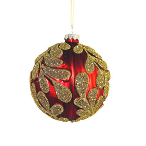 Red Ball Ornament with Antique Gold Motifs - Set of 4 - ironyhome