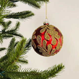 Red Ball Ornament with Antique Gold Motifs - Set of 4 - ironyhome