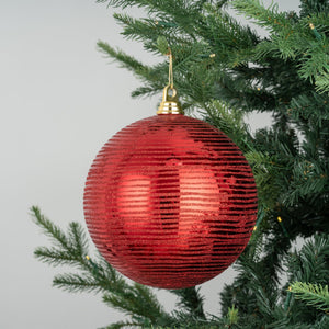 Red Ball Ornament with Red Glitter Stripes - Set of 4 - ironyhome