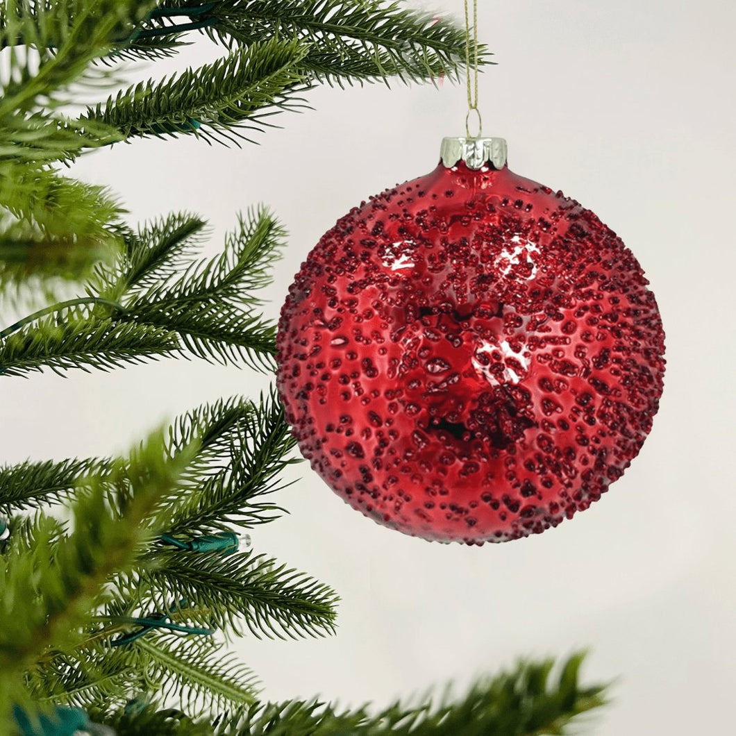 Red Ball Ornament with Sugar Beads - Set of 6 - ironyhome