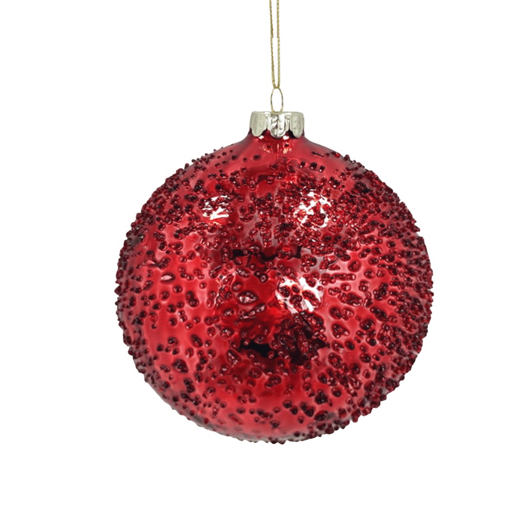 Red Ball Ornament with Sugar Beads