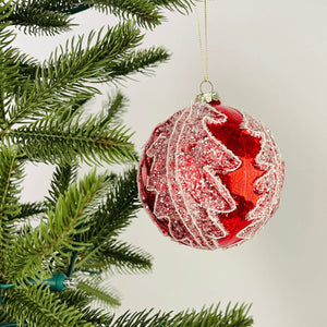 Red Ball Ornament with White Motifs - Set of 6