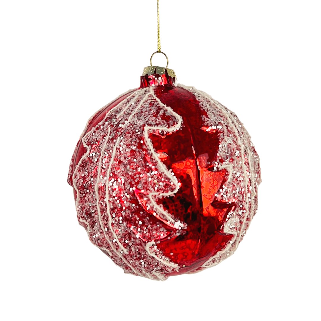 Red Ball Ornament with White Motifs - Set of 6