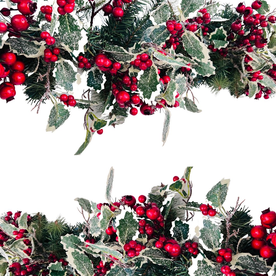 Red Berry and Holly Leaves Banister Garland